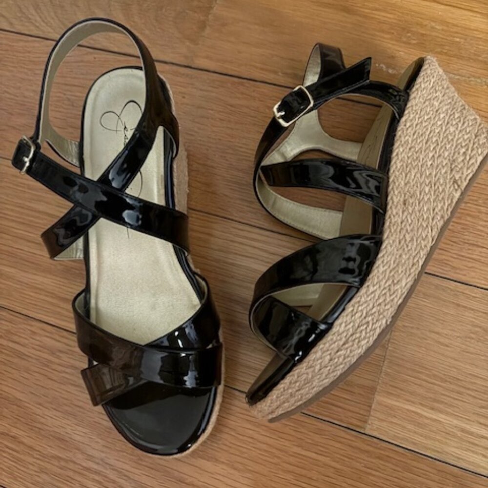 Size 4 Black Patent Strappy Wedge